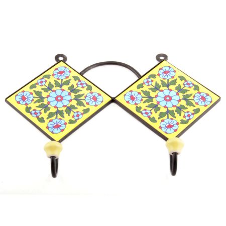 Yellow And Turquise Tiny Flower Ceramic Tiles Hooks